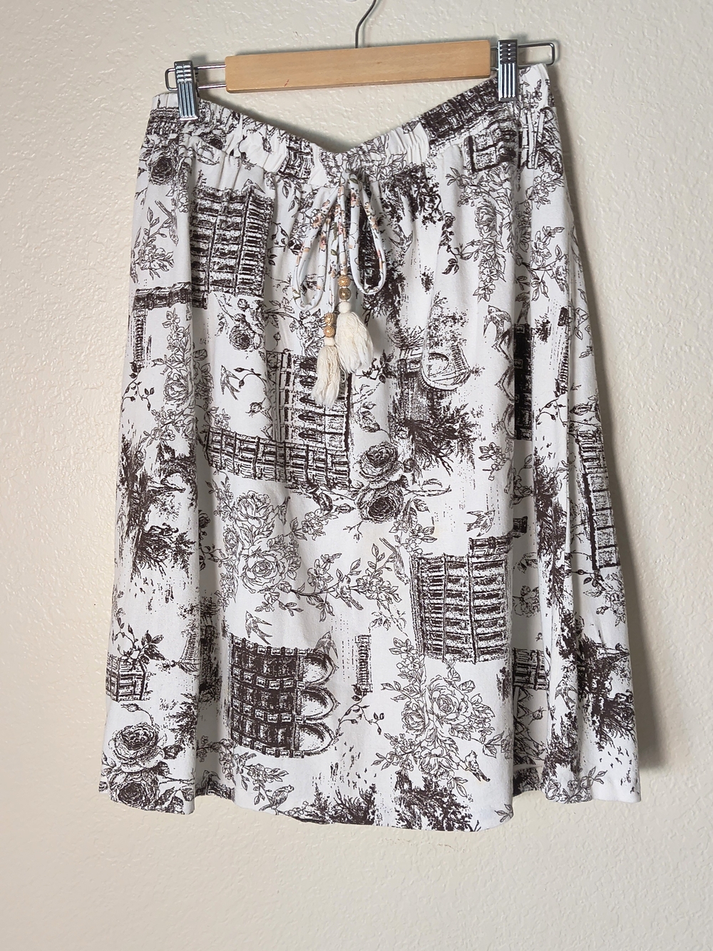 Women's Brown Toile Drawstring Skirt
